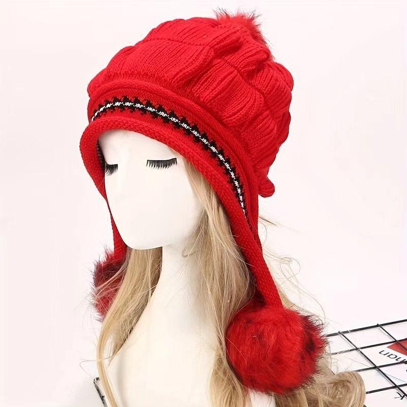 Womens Winter Knit Hat Scarf Set Warm Ear Protection Beanie Cold Weather Outdoor Use