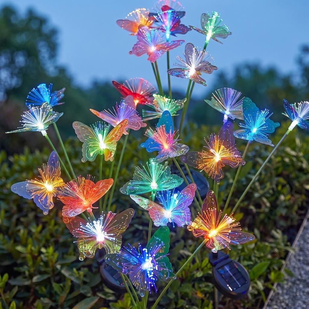 Solar Powered Garden Light Outdoor Decorative Butterfly Stake Lamp for Yard Lawn Patio Landscape Lighting with Solar Panel and Stake