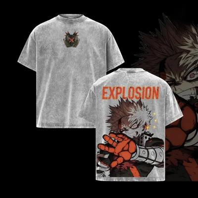 My Hero Academia Anime T-Shirt Bakugou Katsuki Bedrucktes T-Shirt Gewaschen Herren Unisex Kleidung Hohe Qualität Reine Baumwolle T-Shirts Oberteile