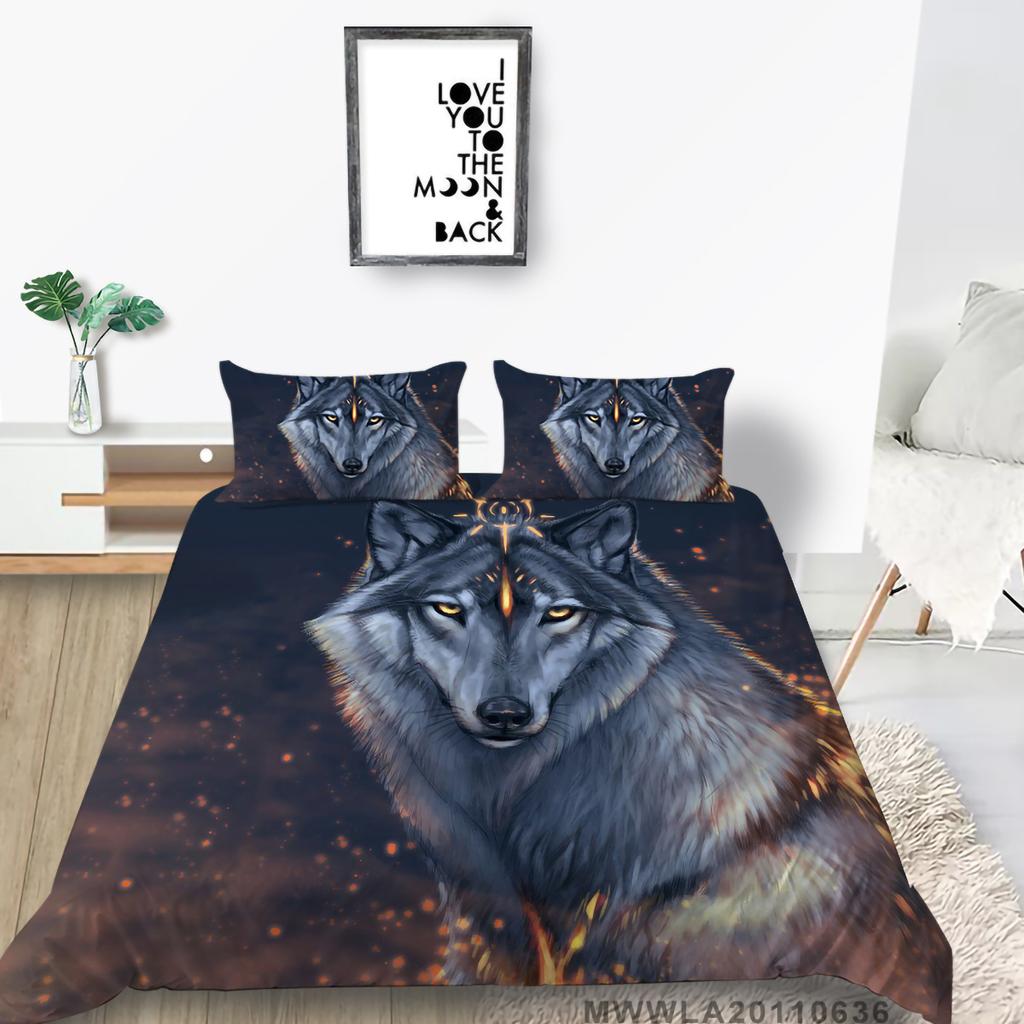 3D Wolf Theme Bedding Set with Wolf Print Quilt Cover Pillow Case 2 or 3 Pieces AU240 * 270 Extra Large Home Decoration
