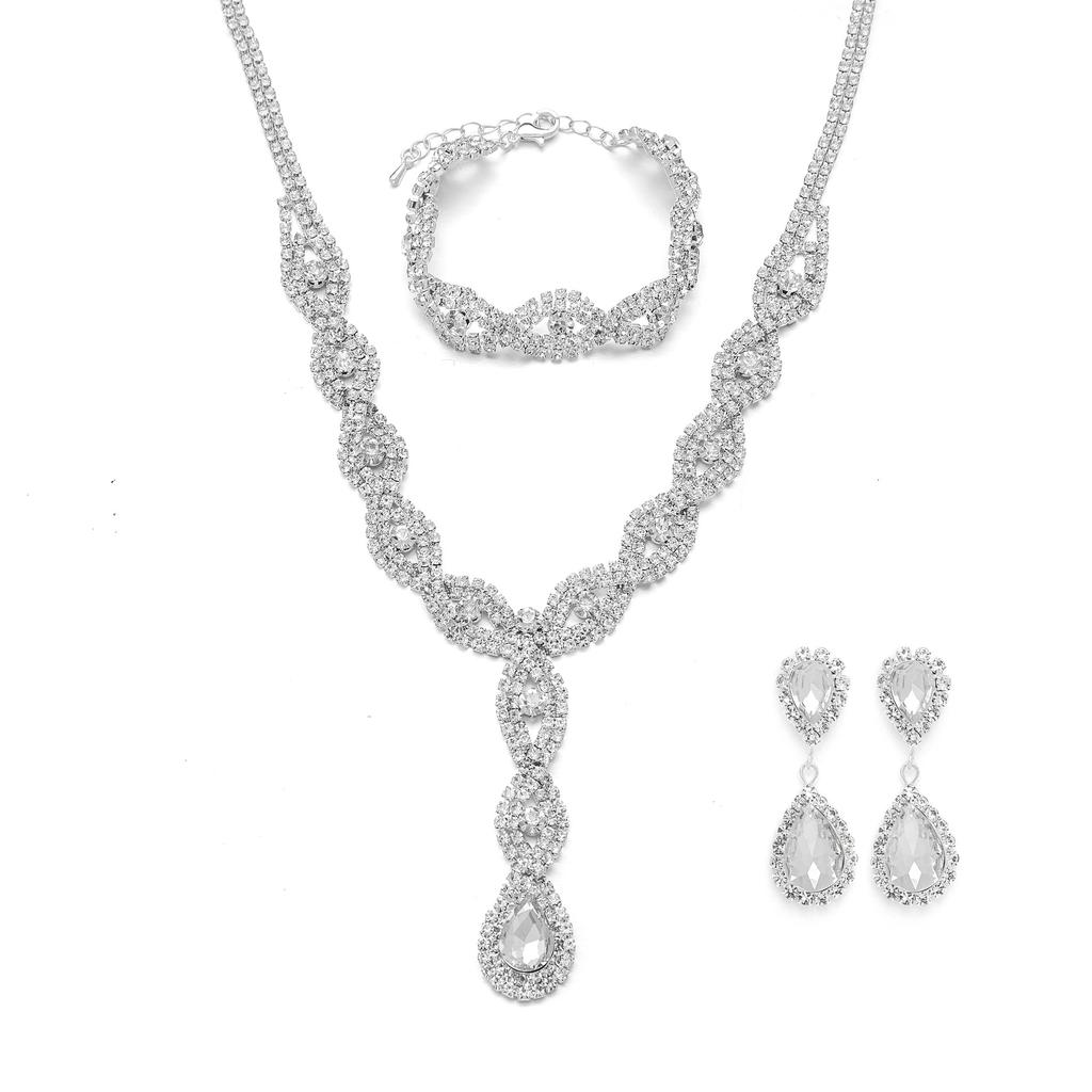 Twist Long Earrings Necklace Set, Light Luxury Temperament Crystal Pendant Two-Piece Set