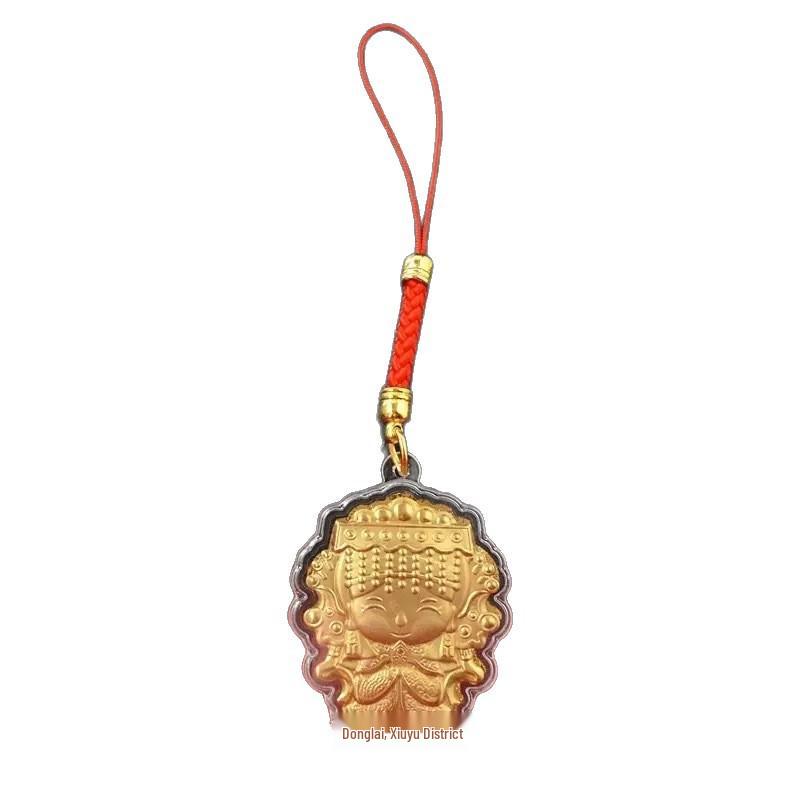 Gold Foil Mazu Cartoon Keychain: Heavenly Safety Bag Charm & Souvenir Gift Mazu + Red Lanyard [Gold 1]