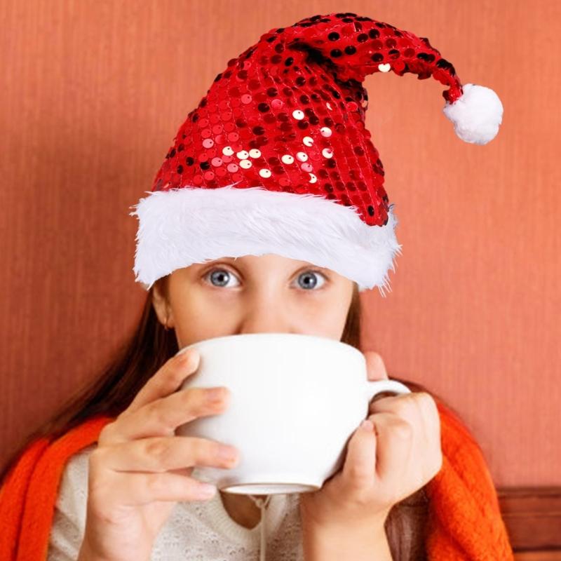 Christmas Santa Hats with Furry Brim Caps New Year Party Cosplay Accessories
