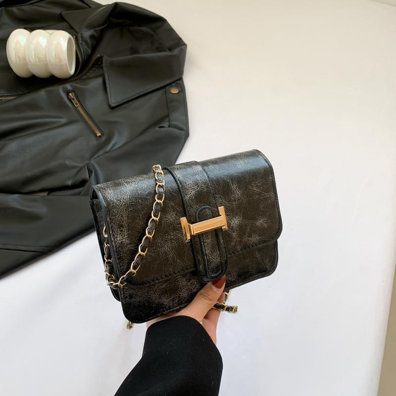 Retro Spring Summer 2024 New Casual Street Trendy Pu Shoulder Crossbody Small Square Bag чёрный