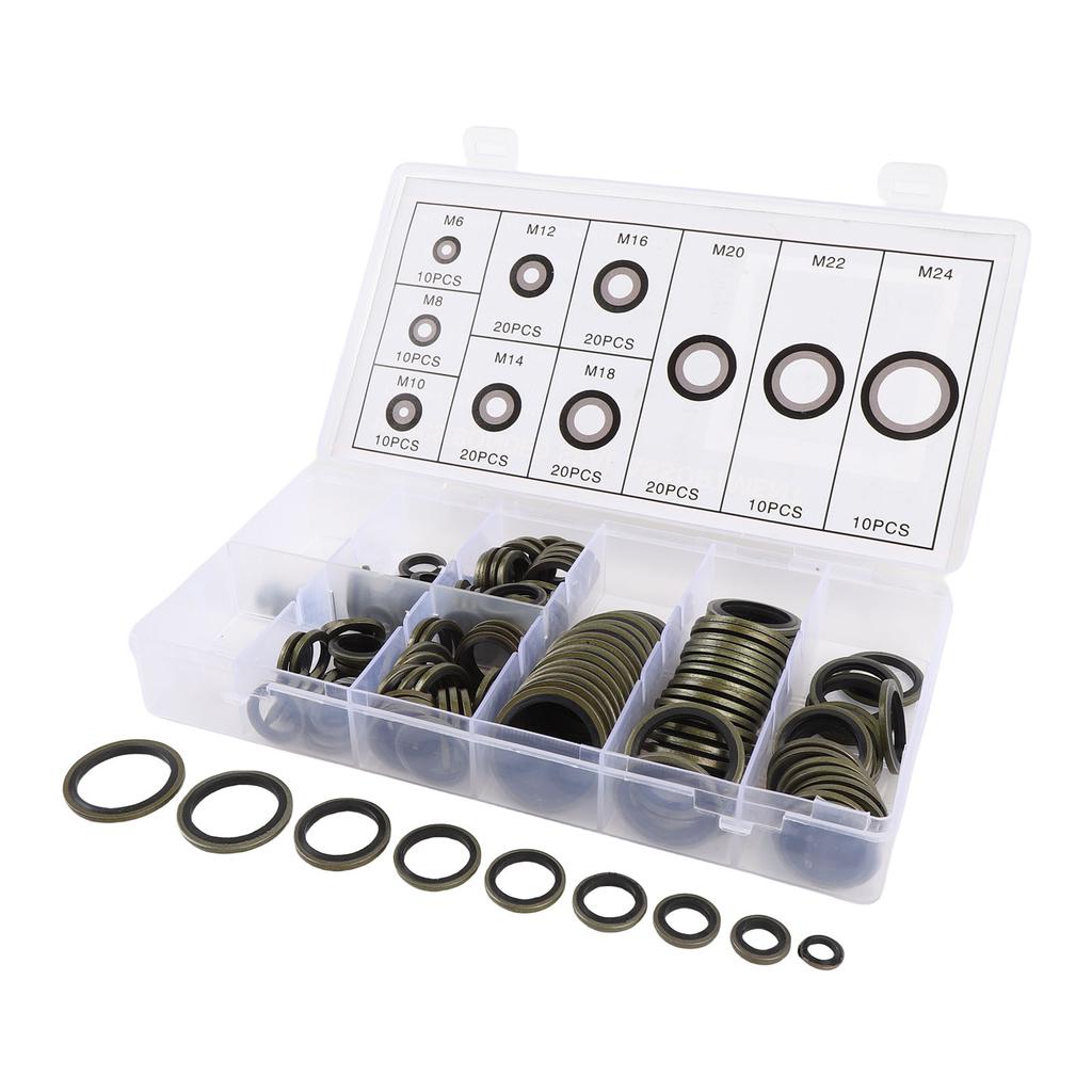 150PCS Seal Oil Washers Assortment Kit M6 M8 M10 M12 M14 M16 M18 M20 M22 M24 Sealing Metal Gasket for Plumbing