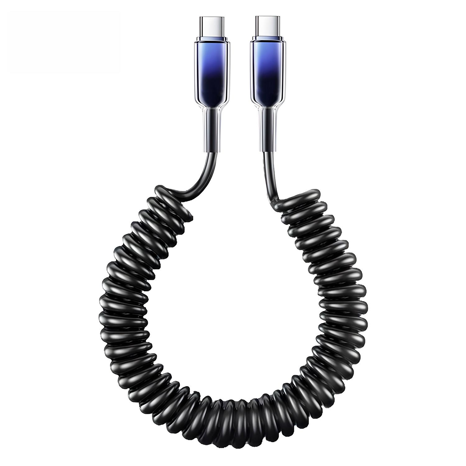 

10A USB Type C Fast Charging Cable Spring Telescopic Car Charger Cord For iPhone 17 16 15 Pro Max Xiaomi Huawei USB C Cables 1.1m