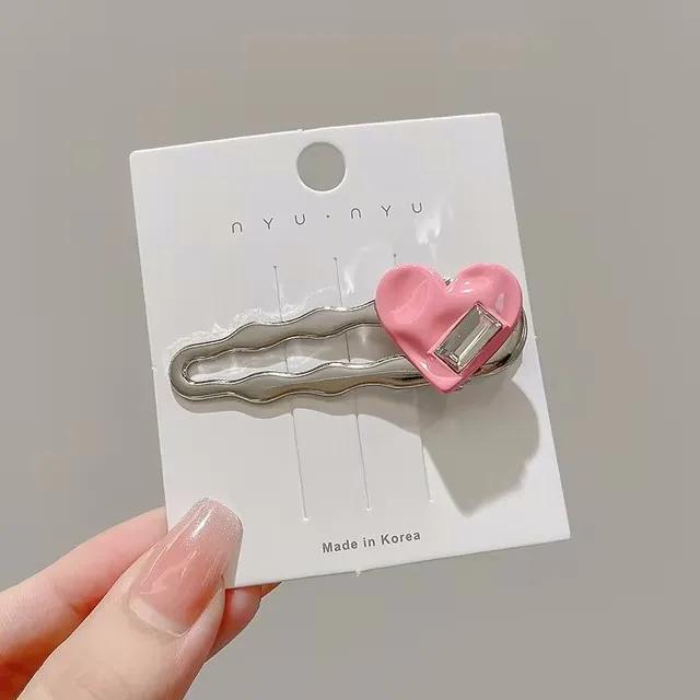 Metal Love Rhinestone Hair Clips Women's Hairpin Sweet Cool Bangs Side Duckbill Clip Hair Barrettes Korean Girls Headwear