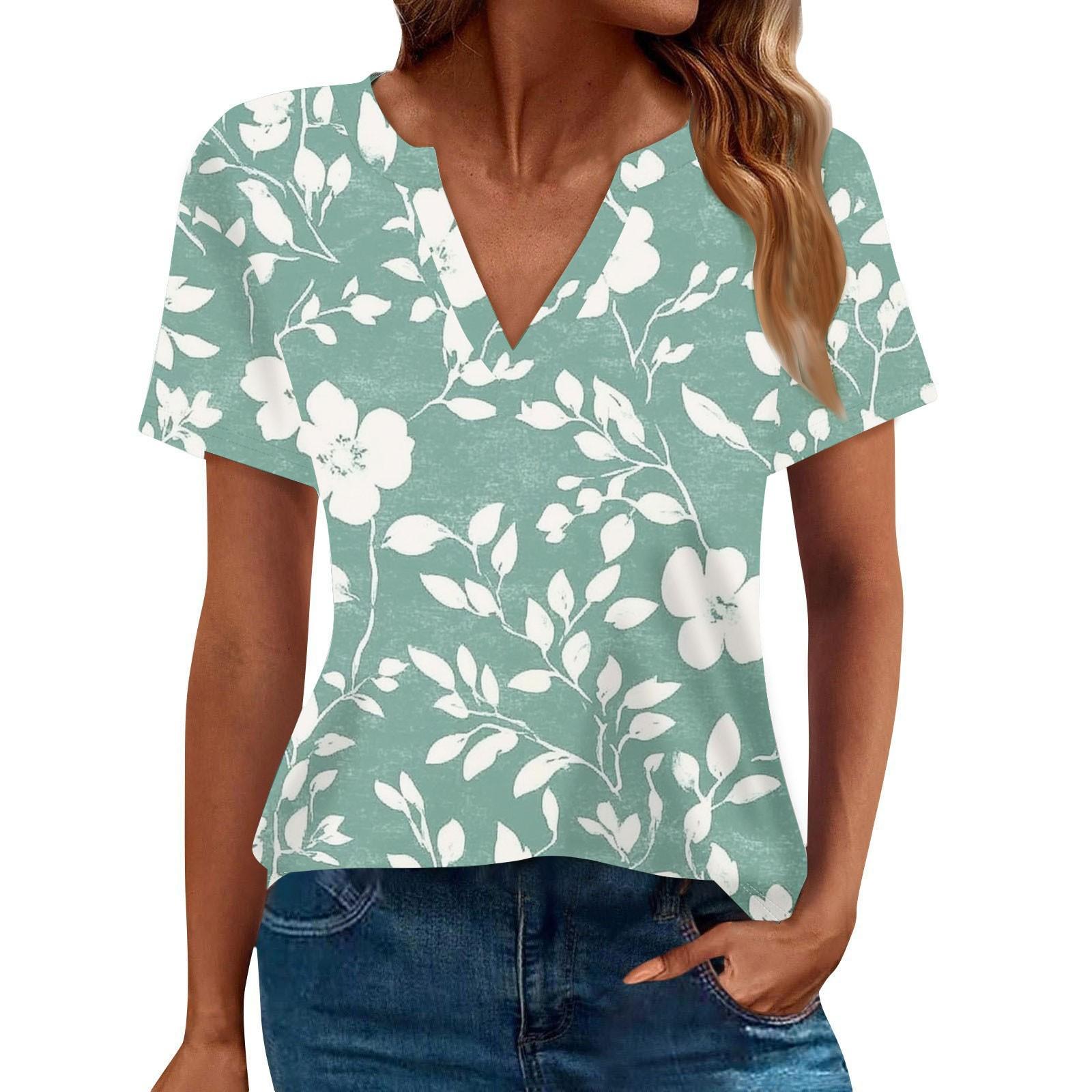 Women s Summer Fashion Casual Short Sleeve V Neck T-Shirt Tops M зелёный