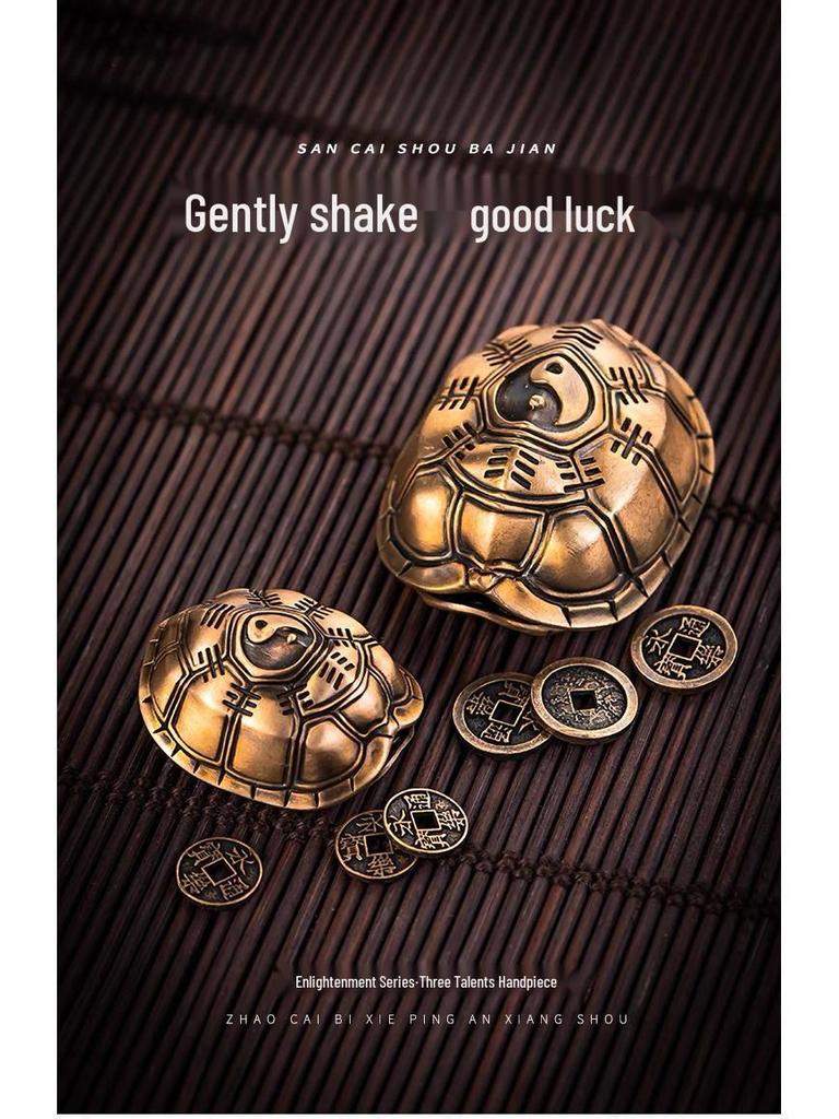 Brass Retro Distressed Tortoiseshell Sancai Handheld Zhouyi Bagua Stress Relief Play Piece