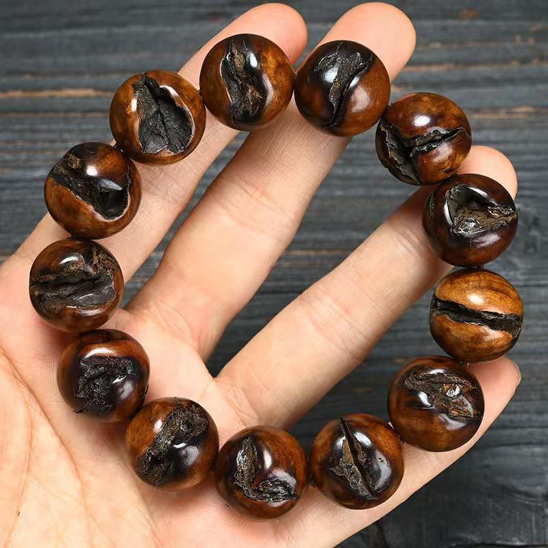 Men's Thunder Mark Jujube Wood Prayer Beads Bracelet with Wind Fire Wheel Pendant