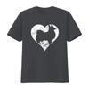 Distressed Gothic Wolf Heart Silhouette Print Streetwear Casual T Shirt Vintage Washed Fashion Versatile Soft