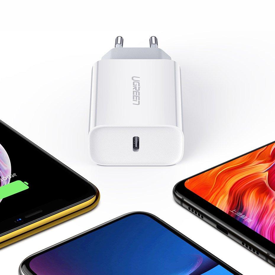 Ugreen 20W USB-C Power Adapter, PD 3.0 & QC 4.0+ Compatibility, Model 60450, White