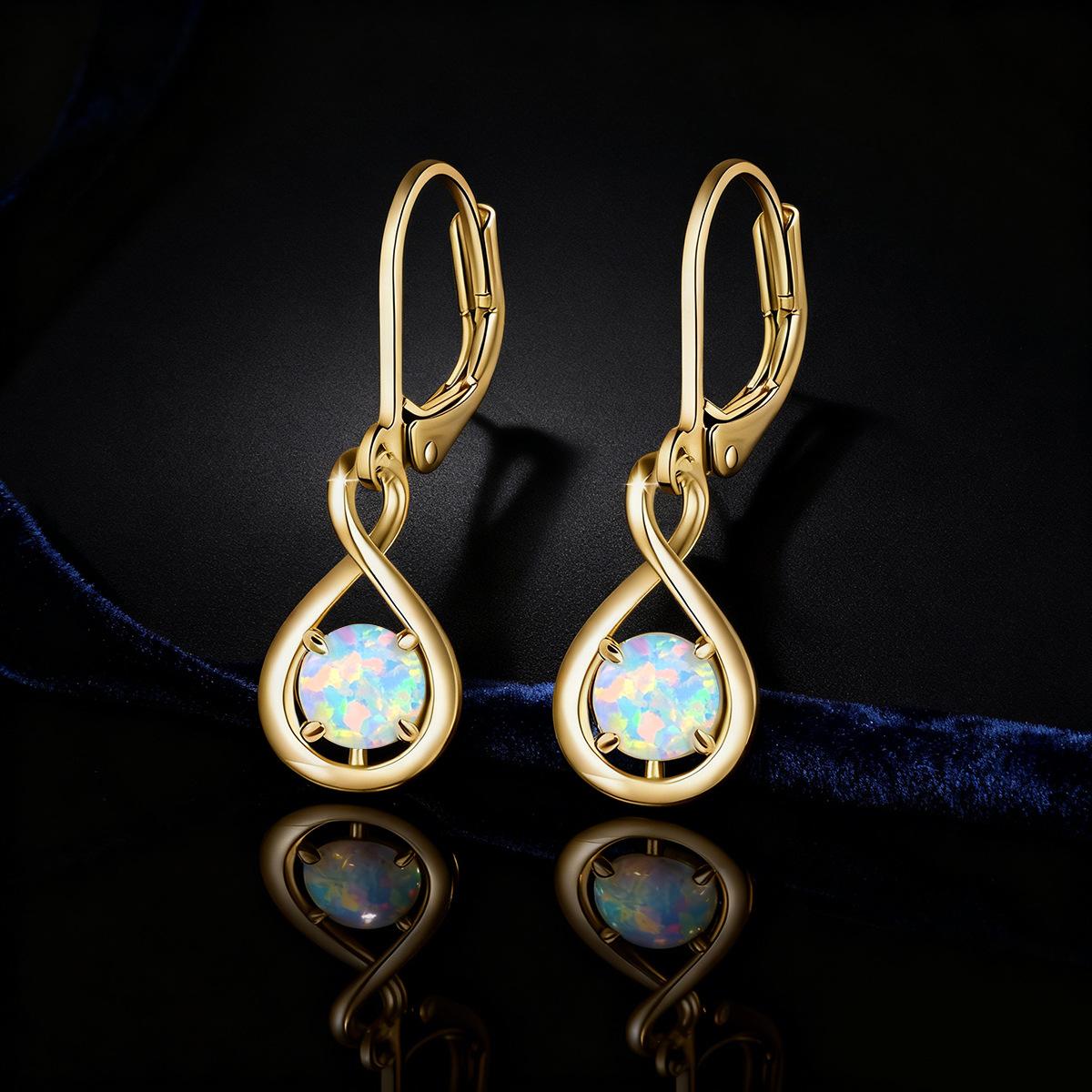 Eight-character opal ear buckle femininity earrings pendant Kyocera opal copper plated real gold high-quality jewelry золотой