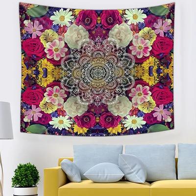 Mantra Flower Tapestry Wall Digital Printed Decorative Fabric Live Background Fabric Headboard Tapestry Decor Aesthetic