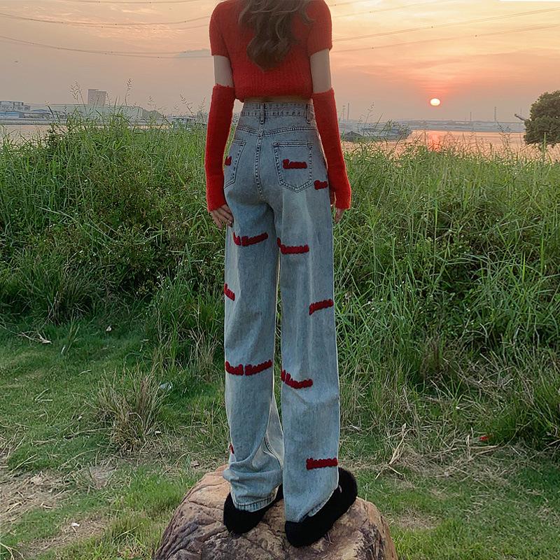 Women's Wide-Leg High-Waist Embroidered Jeans - 2023 Spring/Autumn Style
