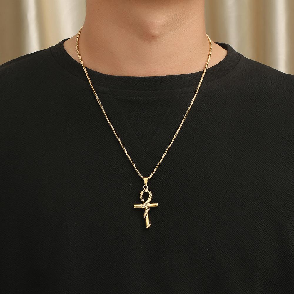 Ancient Egyptian Anka Pendant Retro Serpentine Cross Trendy Men and Women Versatile Personalized Necklace Accessories