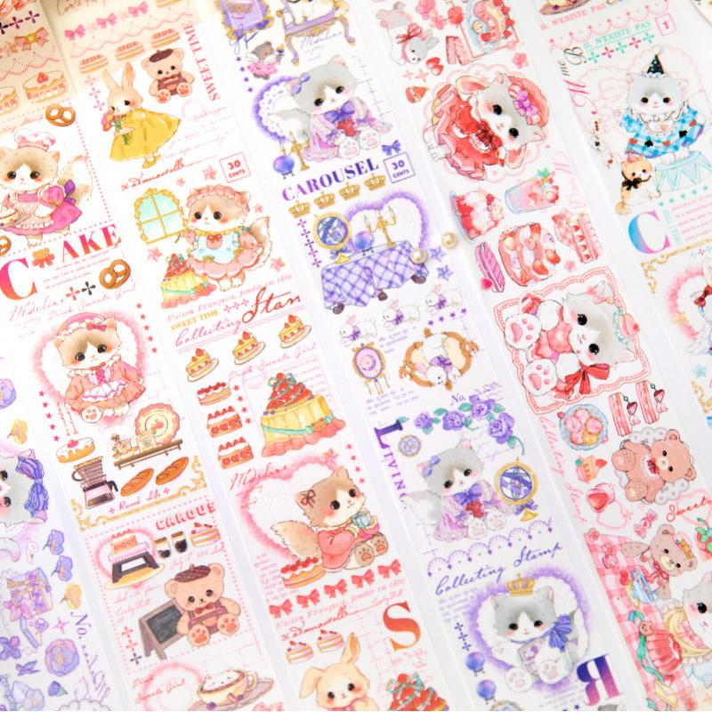1 Roll Cute Cartoon Bear Cat Washi Tape Stickers Kawaii Animal DIY Scrapbook Journal Decorative Tape Stickers
