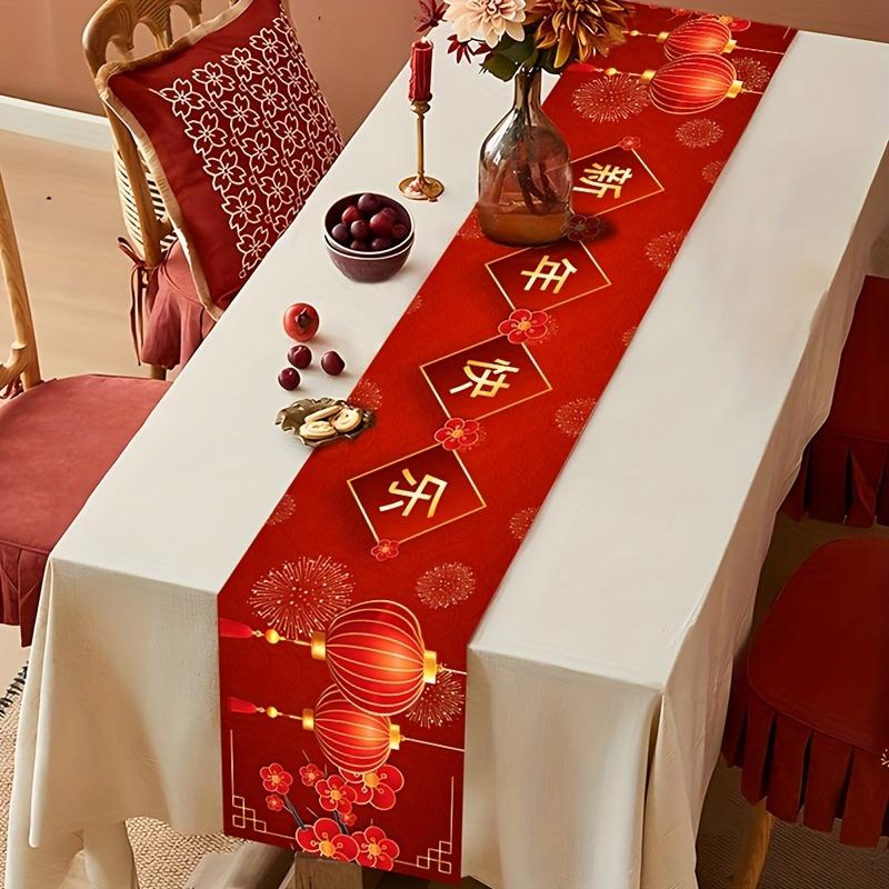 Chinese New Year Red Lantern Linen Table Runner Party Decor Spring Festival Kitchen Dining Table Runner Chinese New Year Decor