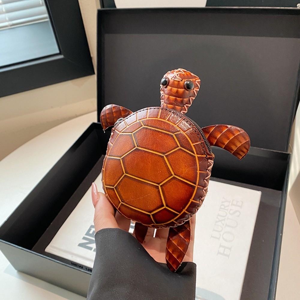 

Zipper Closure PU Leather Key Holder PU Leather Animal Mini Handbag Cute Turtle Coin Purse Student коричневый