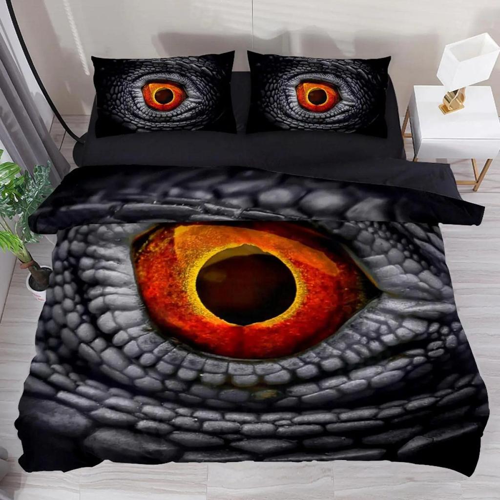 Yellow Eye of Black Dragon Duvet Cover Set Fantasy Dragon Large Monster Gothic Bedding Sets Dragon Eyes Comforter Cover 2/3PCS