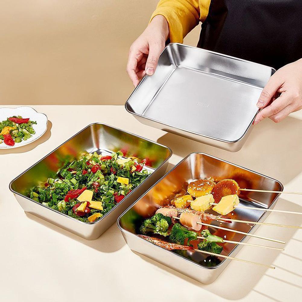 3 Stück 25x20x5cm Lebensmittelwanne Küchenaufbewahrungsteile Lebensmittelaufbewahrungsbox Edelstahl-Aufbewahrungsbox, Deckel, Handtuch-Display-Tablett