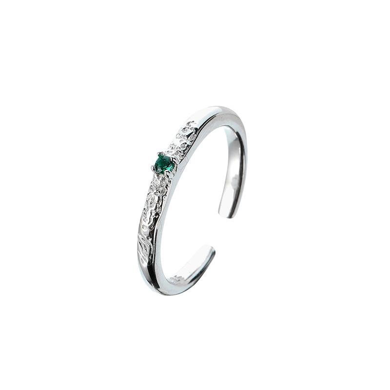 Treasure In The Mountains Small Green Zircon Pattern Opening Adjustable Size Ring Men's and Women's Ear Hanging Personalized Design Jewelry