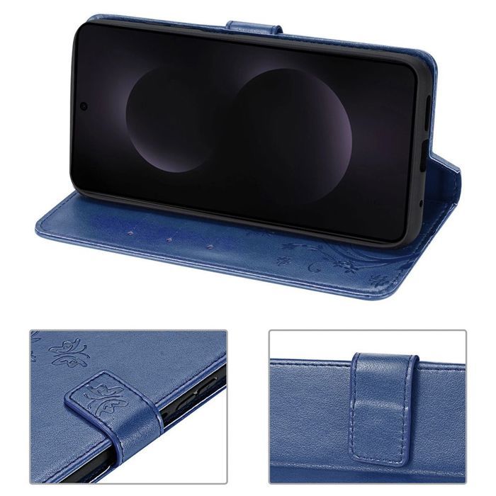 Coque de Protection - BOOLING - pour Samsung Galaxy S25 Edge - Effet Cuir Motif Floral Bleu Foncé - 2 Vitres