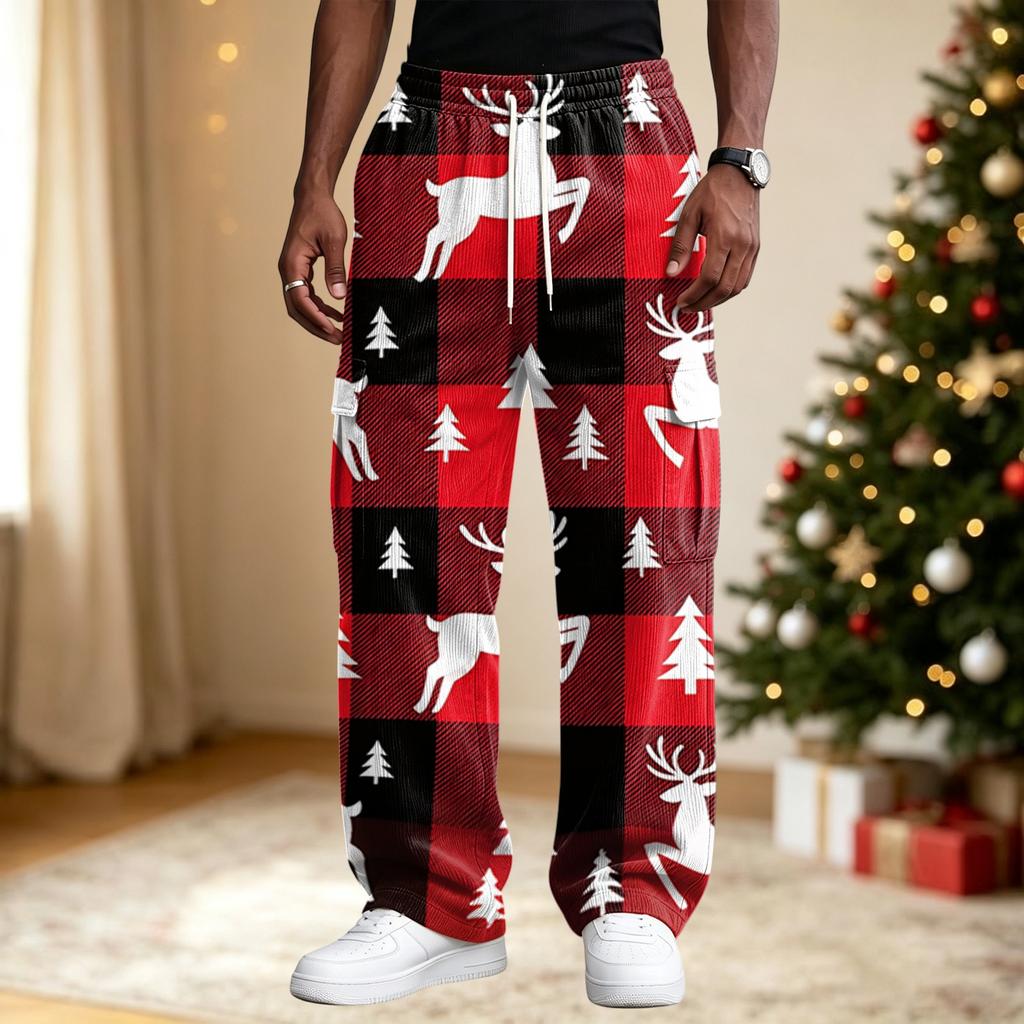 Men's Streetwear Loose Fit Casual Pants with Christmas Print, Comfortable Athletic for Everyday Wear