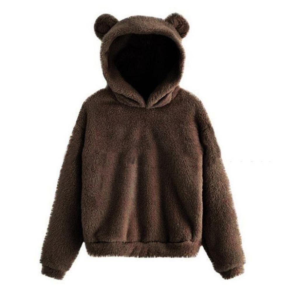 Damen Kapuzenpullover mit Bärenohren Flauschiger Sherpa Fleece Pullover Langarm Niedlich Locker Freizeit Warm Plüsch Kapuzenpullover Oberteile