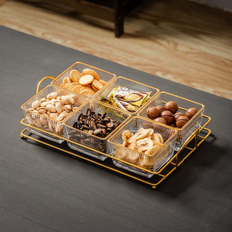 Acrylic 4-Compartment Vertical Stripe Divided Snack Tray with Lid