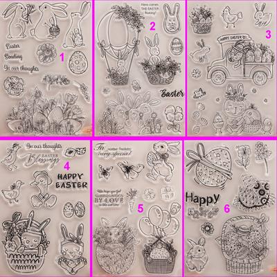 Happy Easter Transparent Silicone Clear Stamp for Seal DIY Scrapbooking Album Clear Stamps Flower Rabbit Egg Greeting