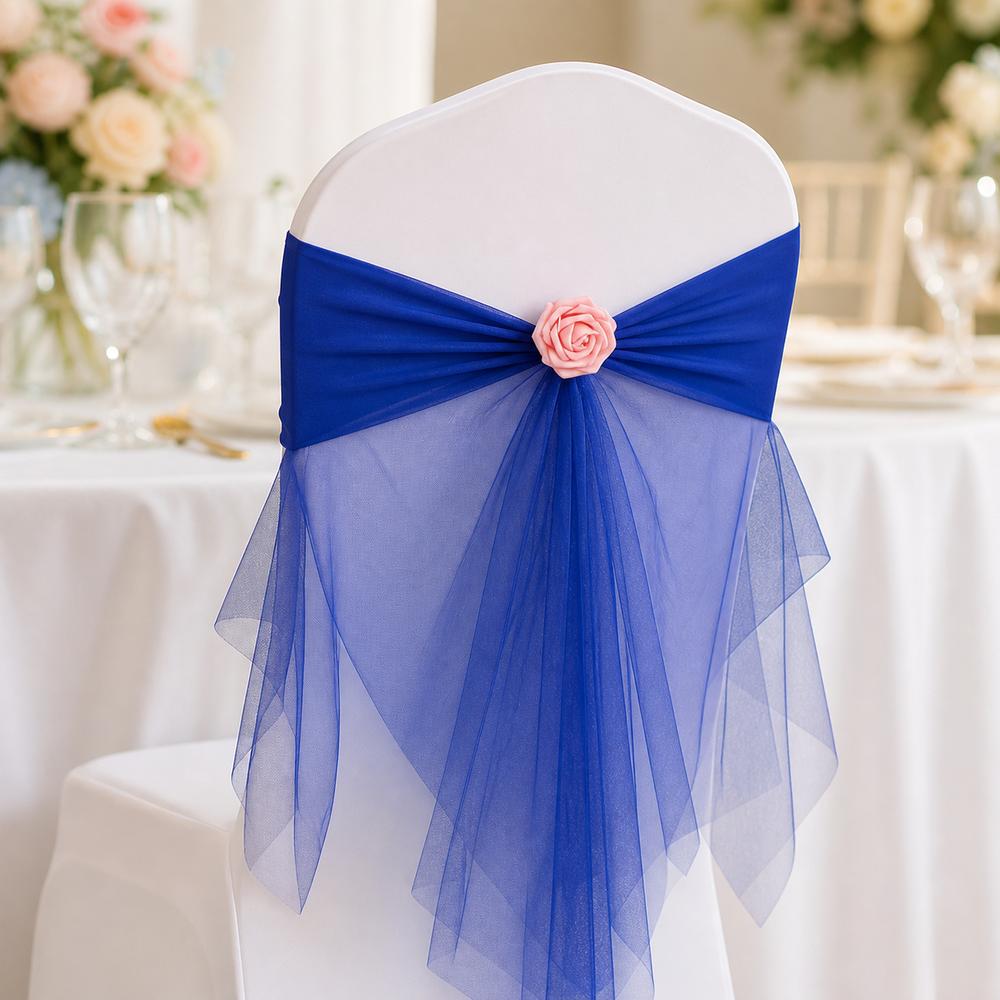 Rose Flower Chair Back Bow Decorative Belt Elastic Band Chair Bandage Home Decor Supplies