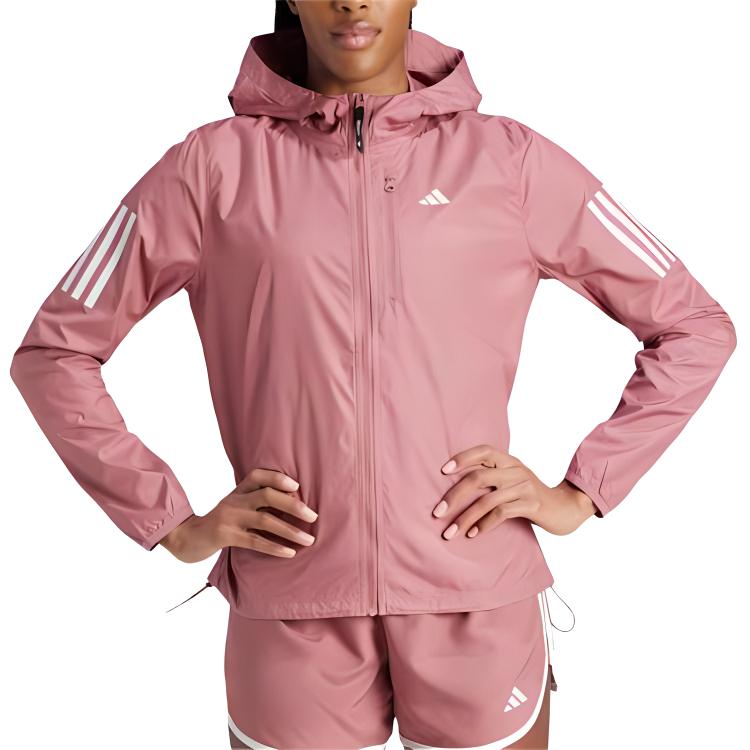 adidas Own The Run Jacket Reflective Stripe Windbreaker Hooded Zip Long Sleeve Jacket Women Jacket Deep-Red IM5403