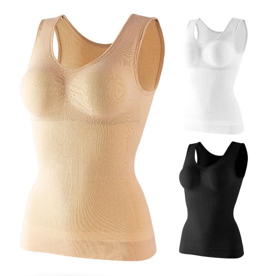 Seamless Body Shaper Bra Tank Top Women Tummy Control Removable Pad Wide Shoulder Strap Underwear Slimming Vest Corset Shapewear