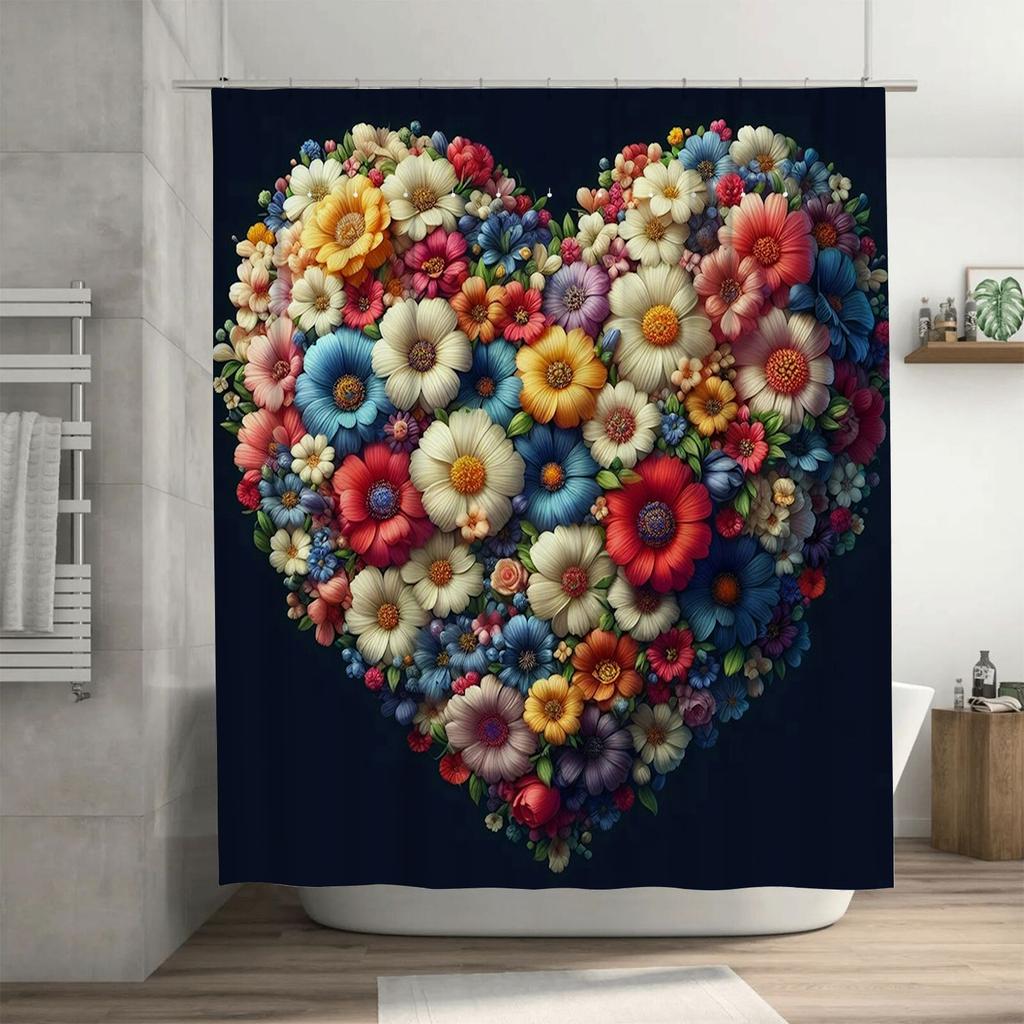 3D Floral Heart Shower Curtain | Colorful and Romantic Bathroom Decor