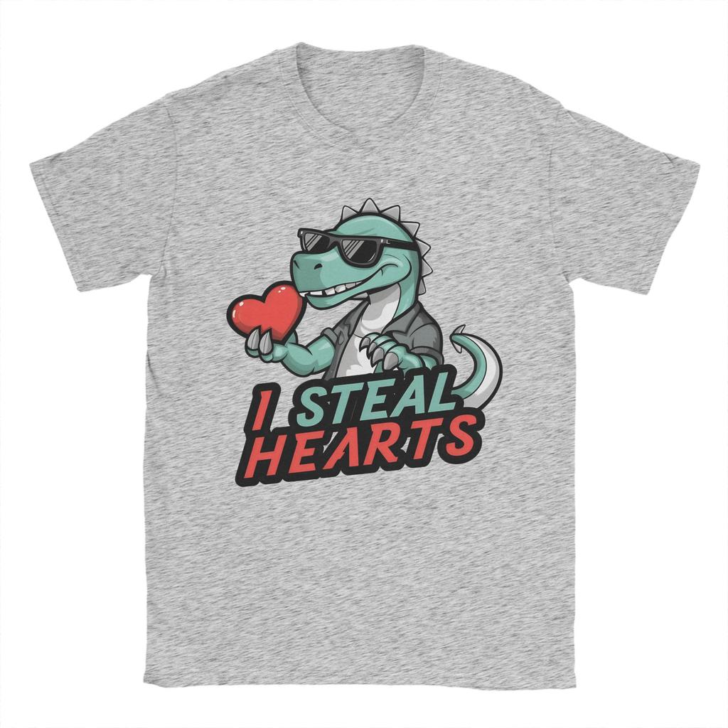 Vintage TShirt I Steal Hearts Trex Dino 100 Cotton TShirts Trendy Cool Tshirt for Unisex Beach Y2K Basic Short Sleeve Top Tees