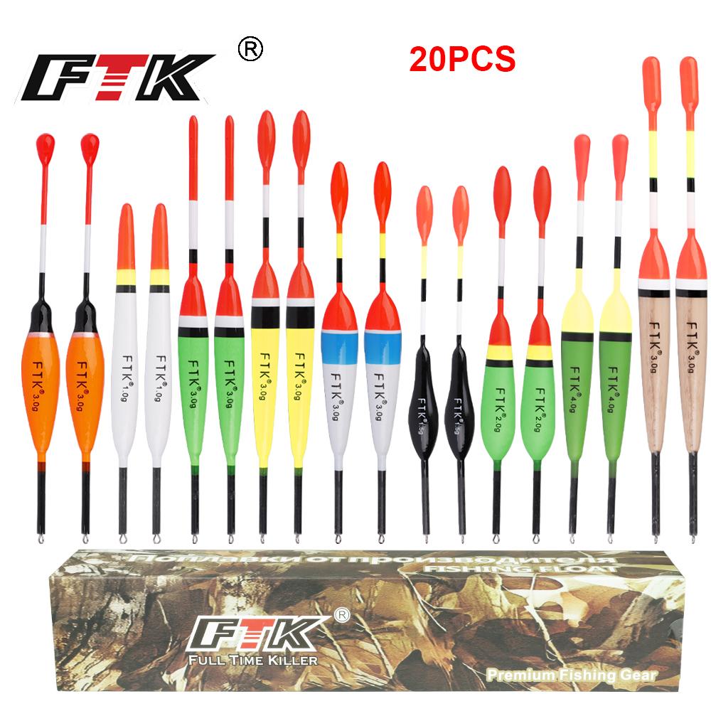 FTK Fishing Floats Set 20pcs Buoy Bobber Floats Fluctuate Mix Size Color Float Buoy for Fishing Accessories
