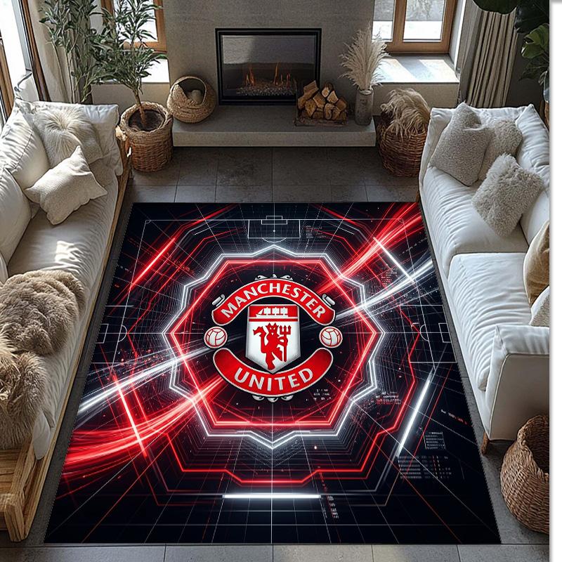 Tappeto in Flanella Stampato Manchester United Antiscivolo Morbido Poliestere Tappeto per Pavimento Tappetino Decorativo per Interni per Camera da Letto Soggiorno Divano