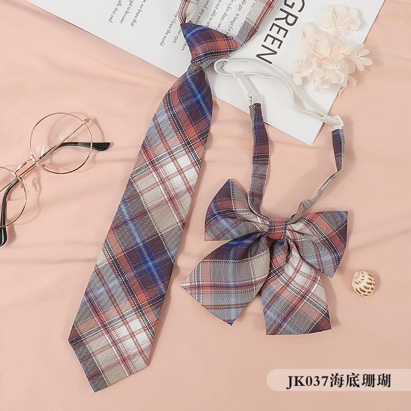 Japanese Korean Version Striped Jkdk College Style Red Cyan Gray Blue Shirt Men'S And Women'S Accessories Free Tie Tie Set