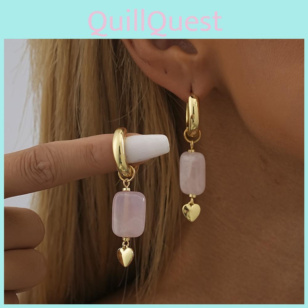 Trendy Copper Heart Earrings With Natural Stone Elegant And Chic Design