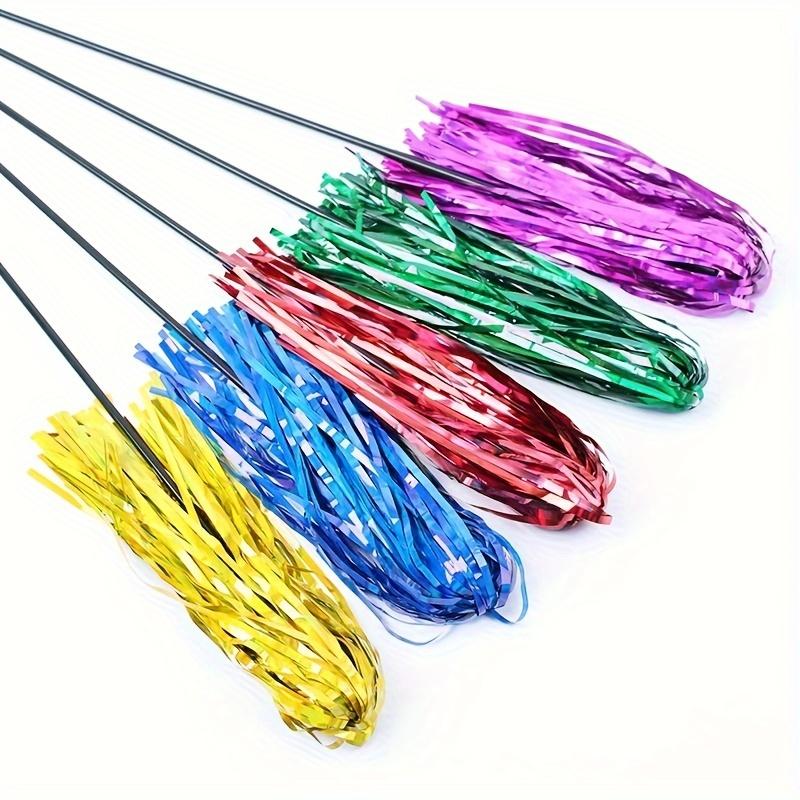 

A Cat Teaser Wand in A Random Color, Featuring A Long Reflective Stick with Crinkly Paper, and A Bell for Interactive Play, Without Battery 1PC-Short rod 30CM