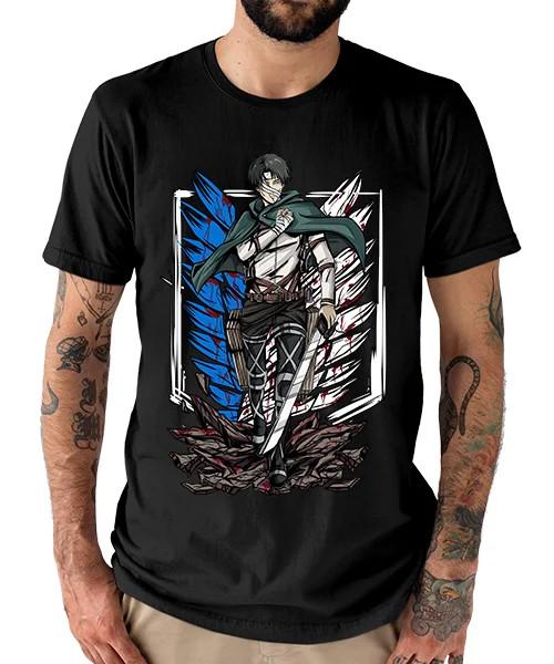 Anime Attack On Titan Levi Ackerman Battle Stance Black T-Shirt Unisex T-Shirt M