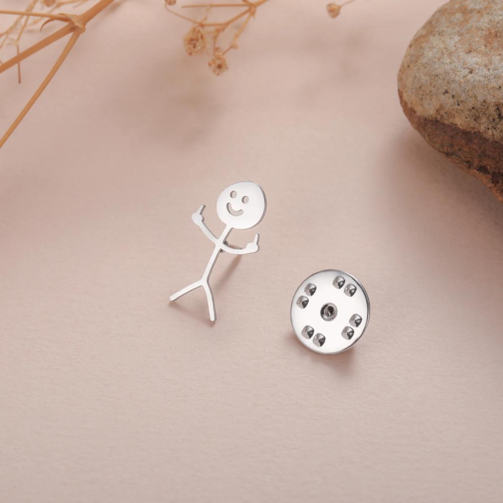 Skyrim Middle Finger Stickman Brooch for Men Women Punk Hip Hop Stainless Steel Pins Badge Accessories Friends Gift Wholesale