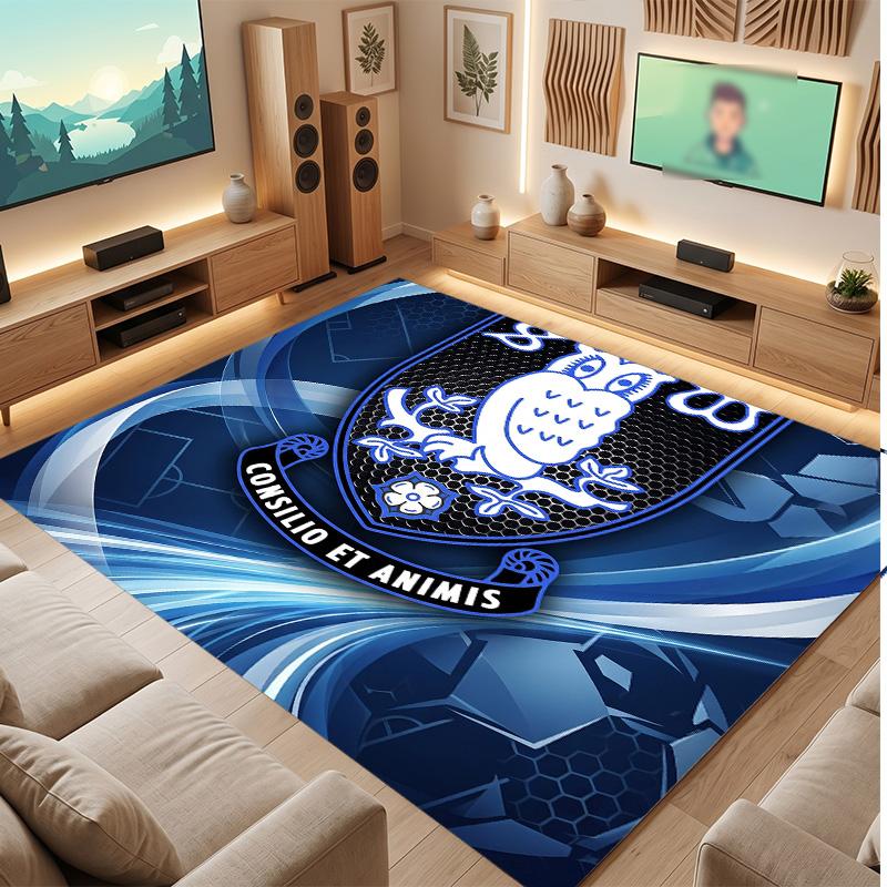 Sheffield Wednesday Football Print Crystal Velvet Rug, Comfortable Water Absorbent Non Slip Indoor Floor Carpet