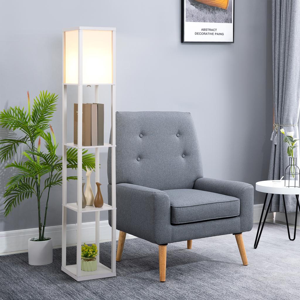 3-Tier Floor Lamp, Floor Light with Storage Shelf, Reading Standing Lamp with Acrylic Shade for Living Room, Bedroom, Kitchen, Dining Room, Office