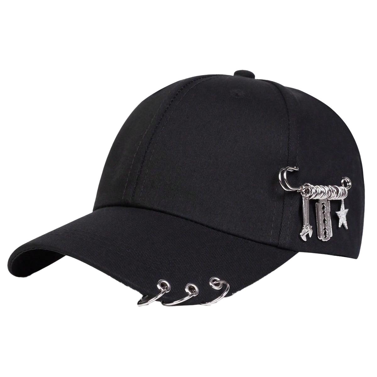 Unisex Eisenring Baseballkappen Frühling und Herbst Outdoor Verstellbare Lässige Hüte Hip Hop Hut Sonnenschutzhut black
