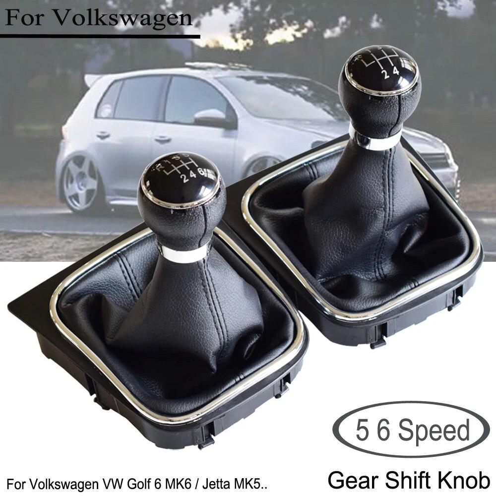 5/6 Speed Stick Gear Shift Knob With Leather Boot Collar Case For Volkswagen VW Golf 5 V MK5 MK6 Jetta 2005-2014 Car Stying