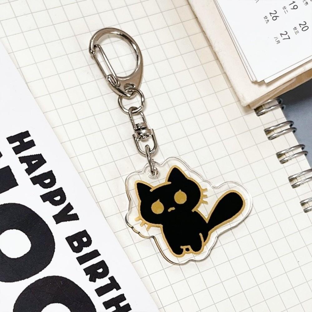 Black Color Acrylic Keychain Cat Design Bag Charm Pendant Decorative Keychain  For Phone