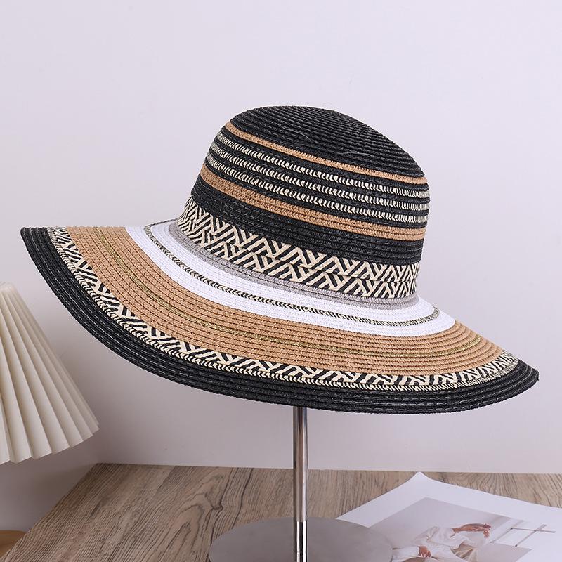

Women s Summer Wide Brim Breathable Fine Paper Straw Hat, Comfortable Fashion Versatile Outdoor Travel UV Protection Sun Cap M(56-58cm) чорний