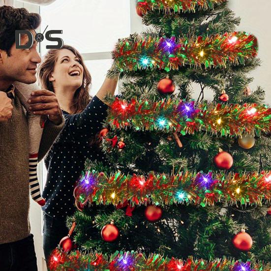 

16,4-футовая рождественская мишурная полоска с металлическим блеском, гирлянда с 50 светодиодными лампами, красочная гирлянда для рождественской вечеринки, внутреннего и наружного декора 5m